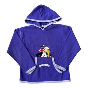 Vintage 2000 Looney Tunes Fleece Hoodie Kids M Sylvester Tweety Embroidered‎ Y2K